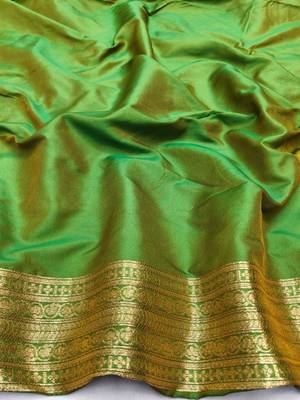 Green zari woven paithani silk blend saree with blouse piece 4