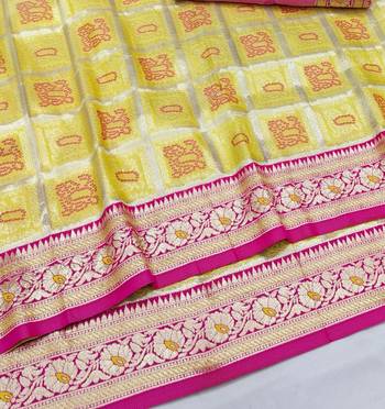 Yellow zari woven silk blend saree with blouse piece 3