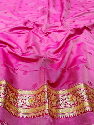 Yellow zari woven silk blend saree with blouse piece 4