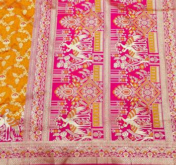 Mustard zari woven silk blend saree with blouse piece 5