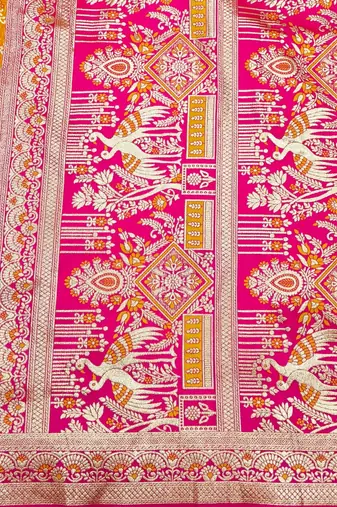 Mustard zari woven silk blend saree with blouse piece