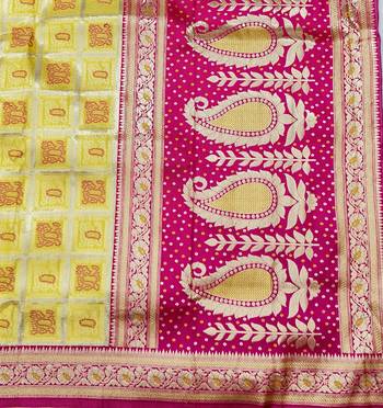 Yellow zari woven silk blend saree with blouse piece 5