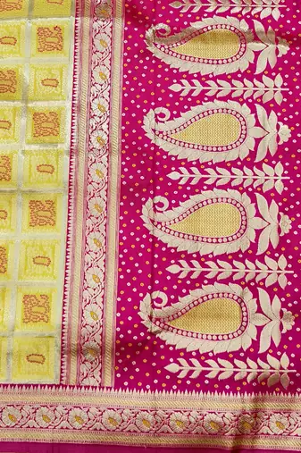 Yellow zari woven silk blend saree with blouse piece
