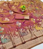 Multicolor pista zari woven paithani silk blend saree with blouse piece