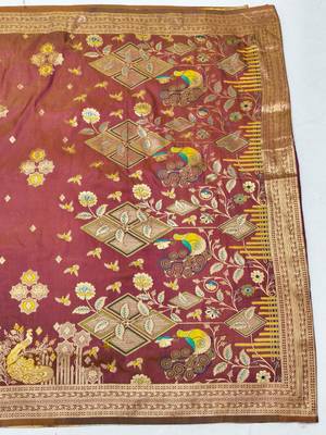 Multicolor Pista zari woven paithani silk blend saree with blouse piece 2