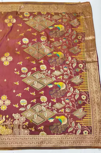 Multicolor Pista zari woven paithani silk blend saree with blouse piece