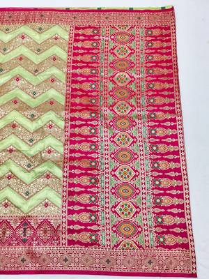 Light green zari woven silk blend saree with blouse piece 2