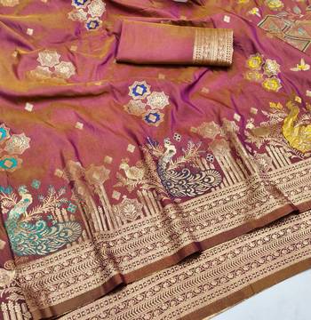 Multicolor Pista zari woven paithani silk blend saree with blouse piece 3