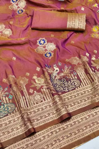 Multicolor Pista zari woven paithani silk blend saree with blouse piece