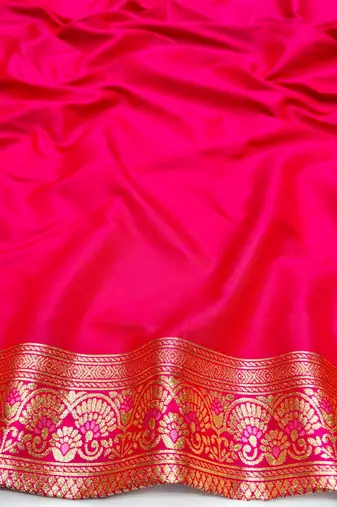 Pink zari woven silk blend saree with blouse piece
