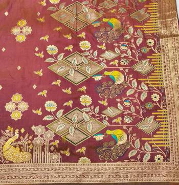 Multicolor Pista zari woven paithani silk blend saree with blouse piece 5
