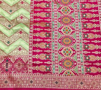 Light green zari woven silk blend saree with blouse piece 5