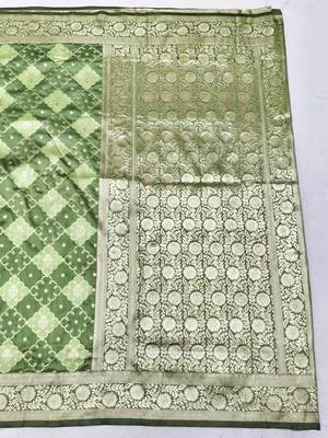 Pista zari woven silk blend saree with blouse piece 2
