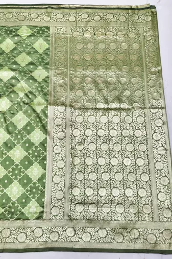 Pista zari woven silk blend saree with blouse piece