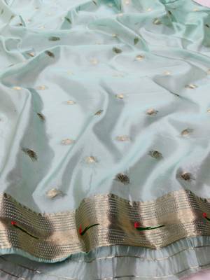 Blue zari woven paithani organza silk blend saree with blouse piece 4