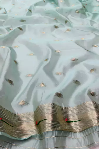 Blue zari woven paithani organza silk blend saree with blouse piece