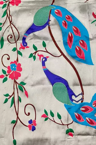 Blue zari woven paithani organza silk blend saree with blouse piece