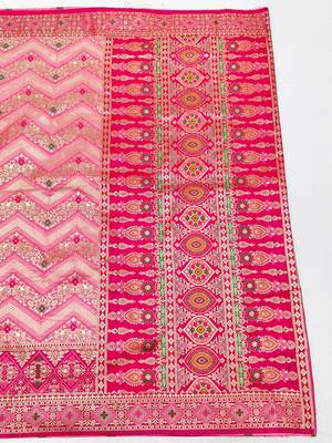Pink zari woven silk blend saree with blouse piece 2