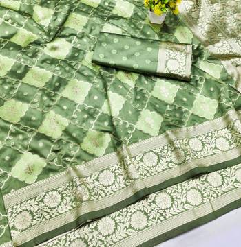 Pista zari woven silk blend saree with blouse piece 3