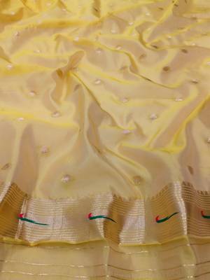 Gold zari woven paithani organza silk blend saree with blouse piece 4
