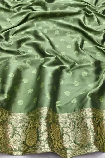 Pista zari woven silk blend saree with blouse piece