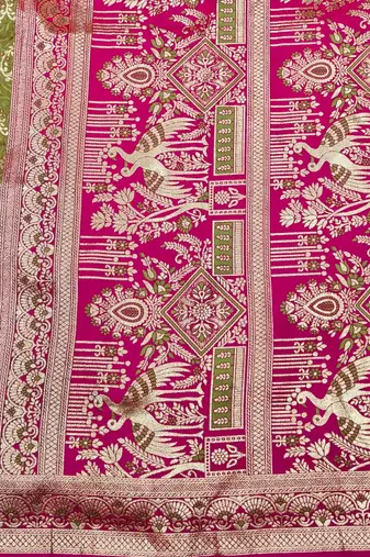 Mehendi zari woven silk blend saree with blouse piece