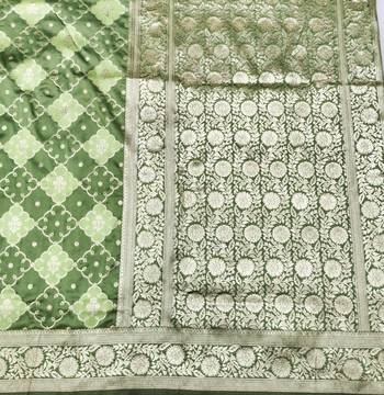 Pista zari woven silk blend saree with blouse piece 5