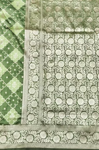 Pista zari woven silk blend saree with blouse piece