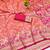 Peach zari woven banarasi silk blend saree with blouse piece