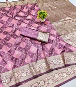 Magenta zari woven banarasi silk blend saree with blouse piece