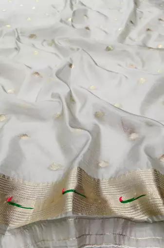 Grey zari woven paithani organza silk blend saree with blouse piece