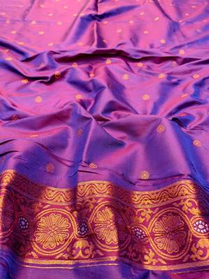Blue zari woven silk blend saree with blouse piece 4