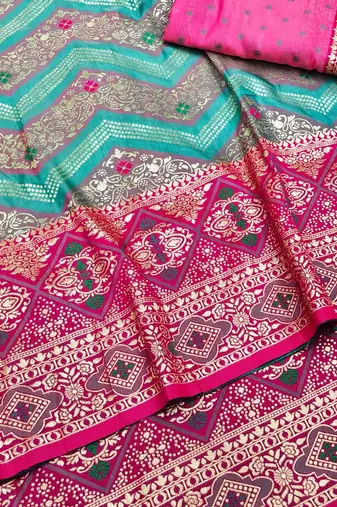Blue zari woven silk blend saree with blouse piece