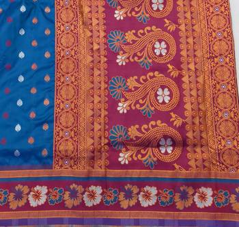 Blue zari woven silk blend saree with blouse piece 5