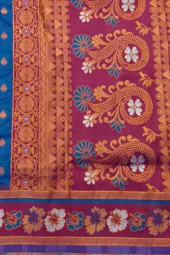 Blue zari woven silk blend saree with blouse piece