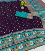 Purple zari woven banarasi silk blend traditional saree with blouse piece