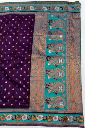 Purple zari woven silk blend saree with blouse piece
