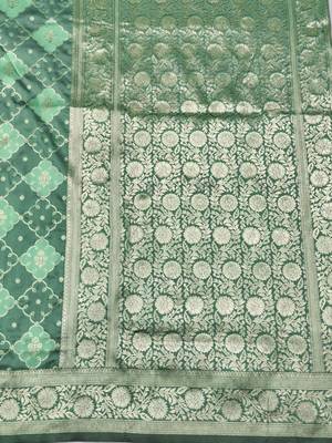 Sea green zari woven silk blend saree with blouse piece 5
