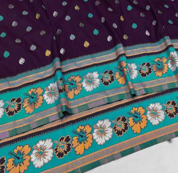 Purple zari woven silk blend saree with blouse piece 3