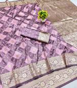 Purple zari woven banarasi silk blend saree with blouse piece