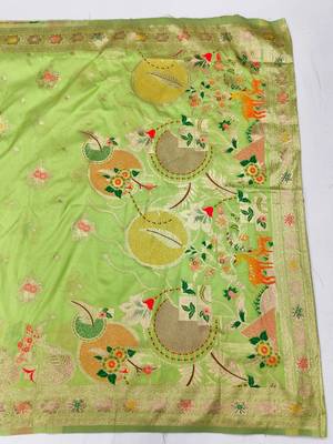 Light green zari woven silk blend saree with blouse piece 2