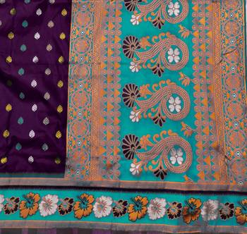 Purple zari woven silk blend saree with blouse piece 5
