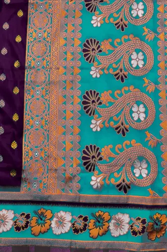 Purple zari woven silk blend saree with blouse piece