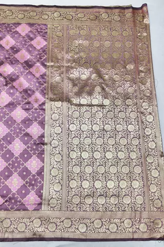 Purple zari woven silk blend saree with blouse piece
