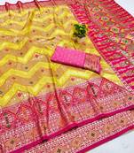 Gold zari woven banarasi silk blend saree with blouse piece