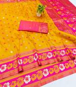 Gold zari woven banarasi silk blend traditional saree with blouse piece