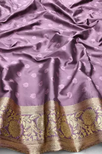 Purple zari woven silk blend saree with blouse piece