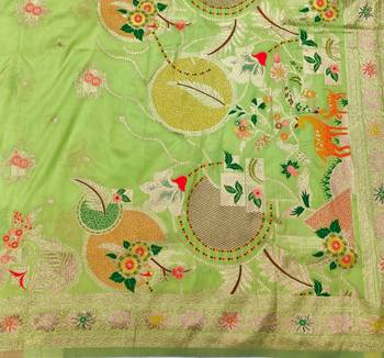 Light green zari woven silk blend saree with blouse piece 5