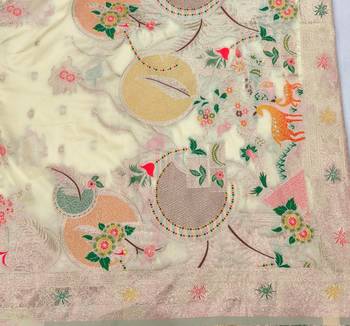 Cream zari woven silk blend saree with blouse piece 5