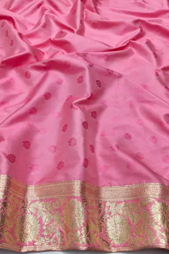 Pink zari woven silk blend saree with blouse piece